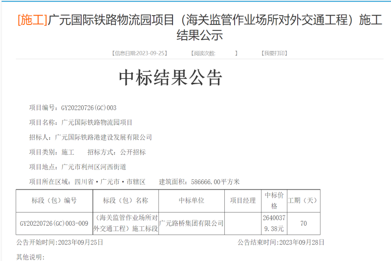 喜報:路橋集團(tuán)成功中標(biāo)廣元國際鐵路物流園項目(海關(guān)監(jiān)管作業(yè)場所對外交通工程)